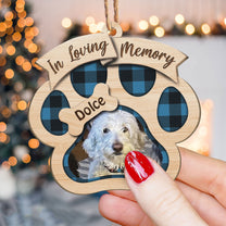 In Loving Memory - Personalized Paw Shaped Wooden Photo Ornament