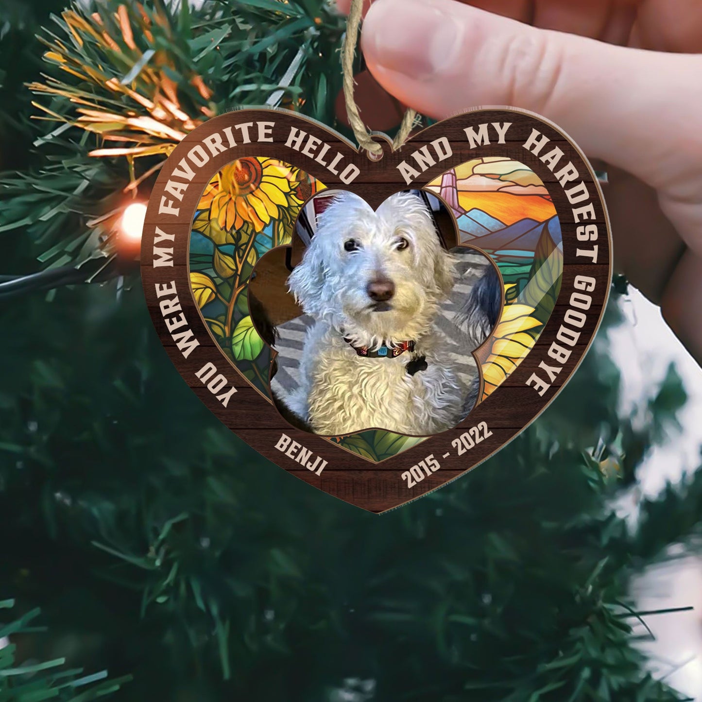 My Favorite Hello & Hardest Goodbye - Personalized Photo Suncatcher Ornament