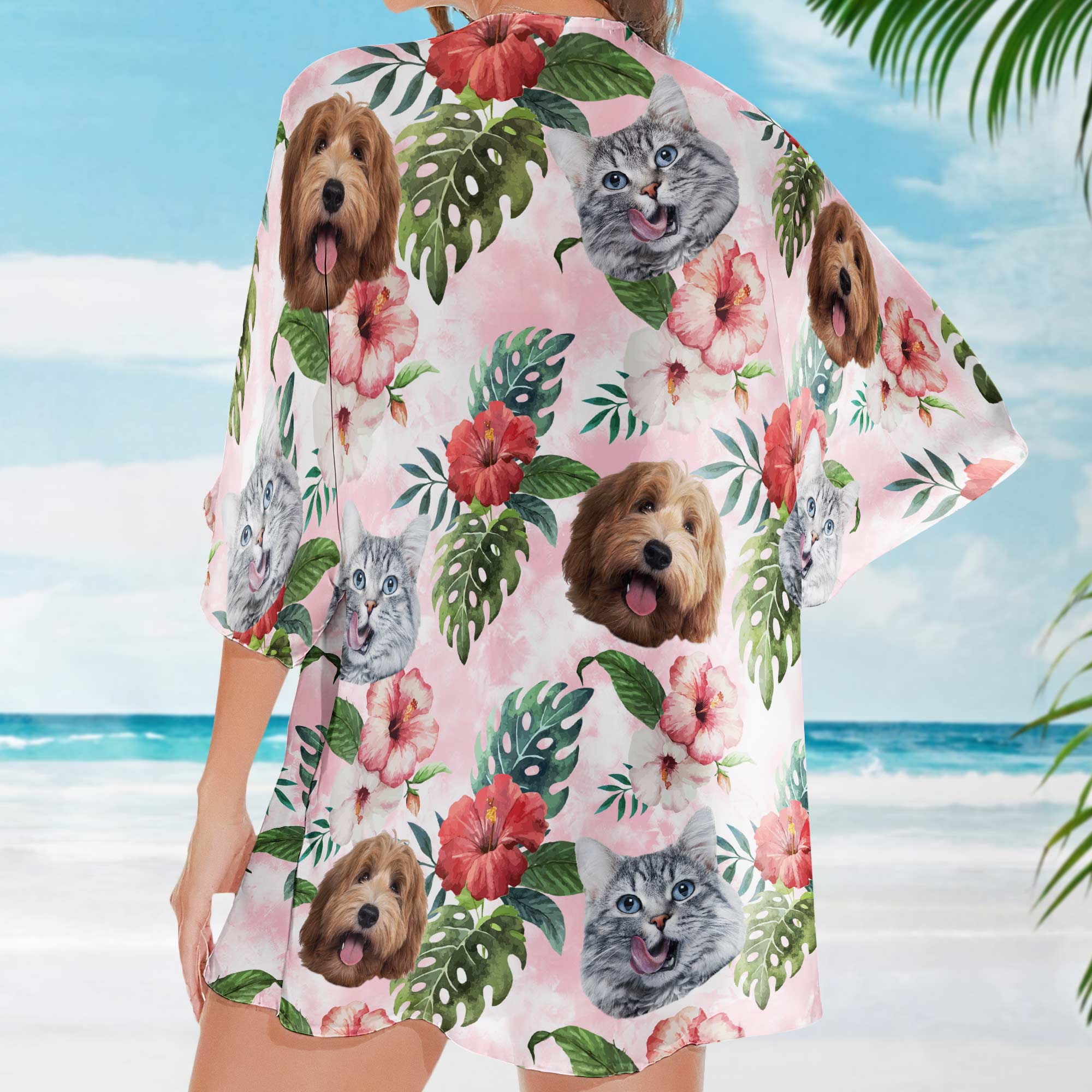 Pet Face Tropical - Personalized Photo Women's Kimono Chiffon Cover Up