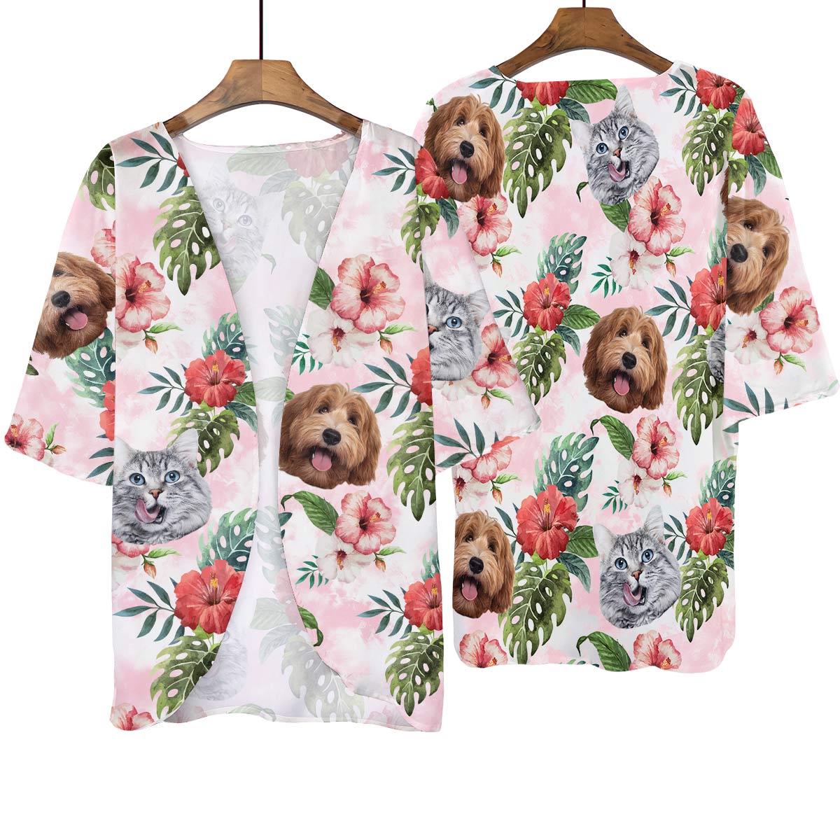 Pet Face Tropical - Personalized Photo Women's Kimono Chiffon Cover Up