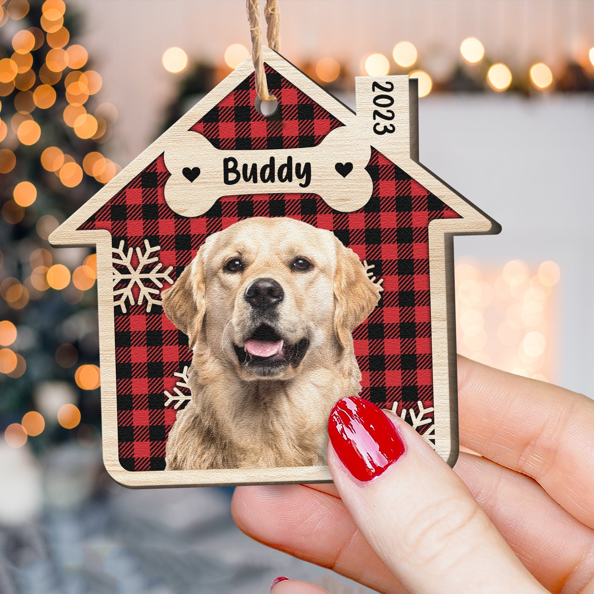 Pet's Sweet Home - Personalized House Shaped Wooden Photo Ornament