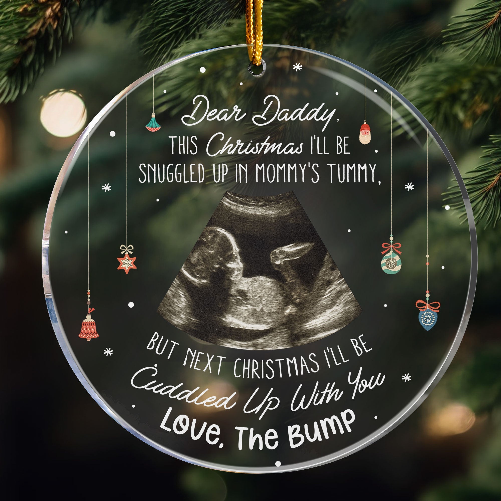 (Photo Inserted) This Christmas Baby Bump To Daddy - Personalized Ultrasound Ornament