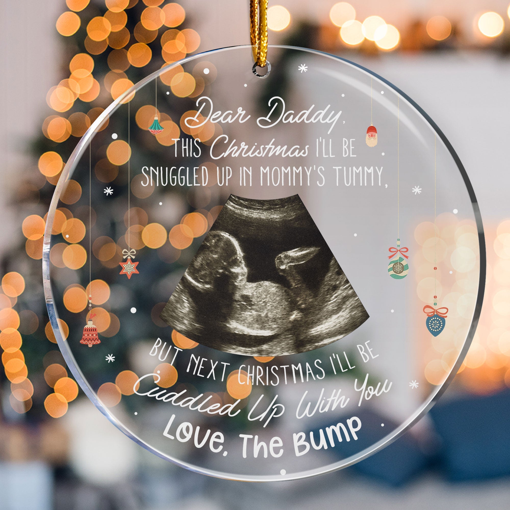 (Photo Inserted) This Christmas Baby Bump To Daddy - Personalized Ultrasound Ornament