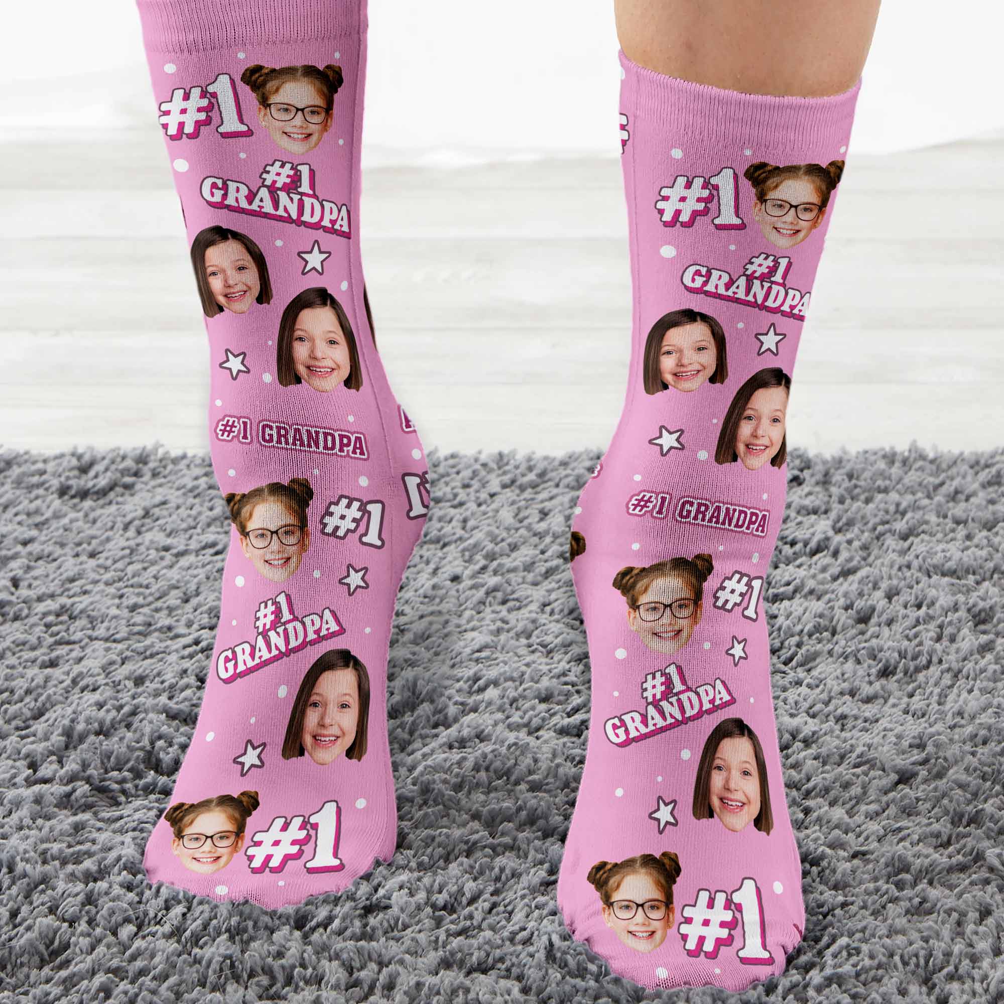#1 Grandpa - Personalized Photo Crew Socks