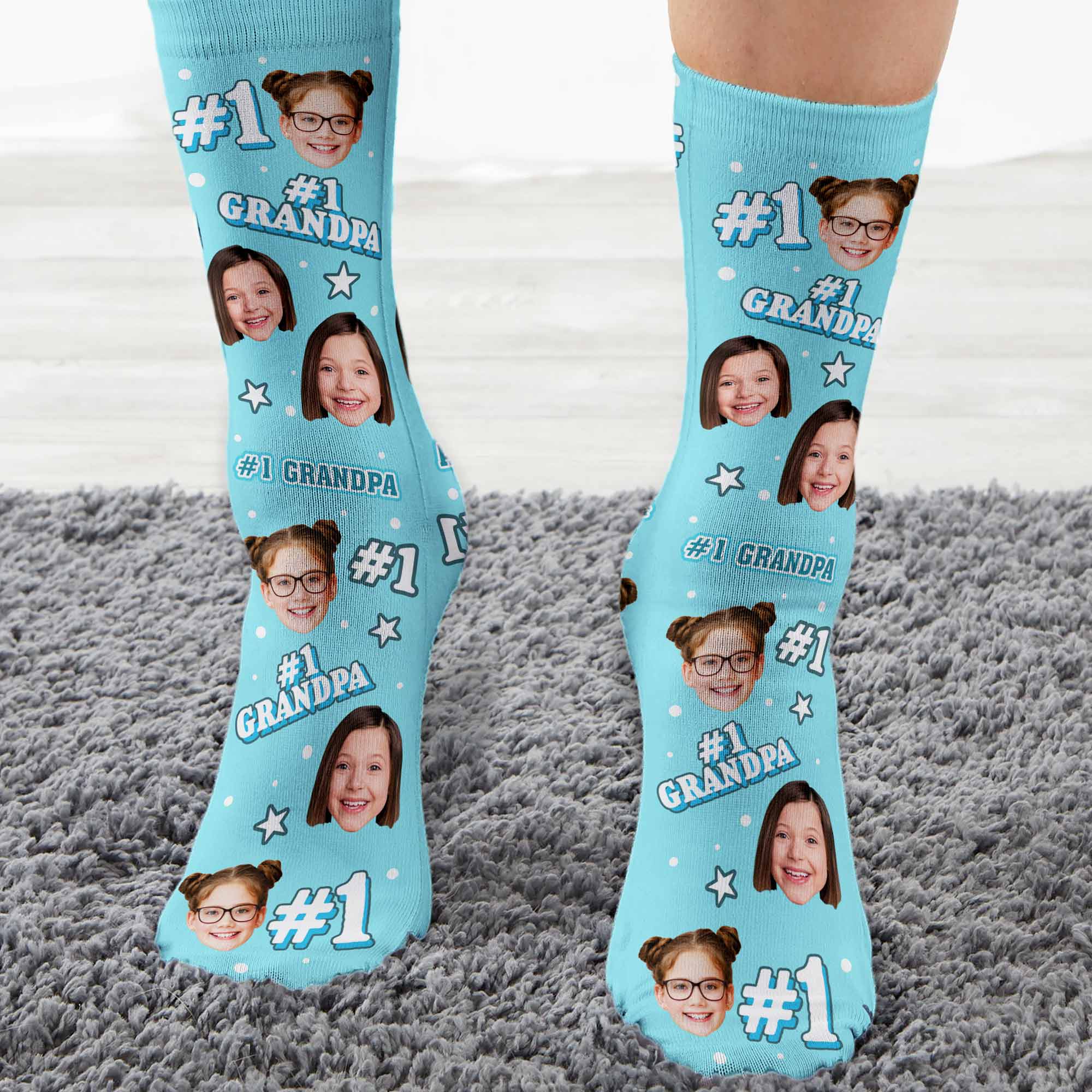 #1 Grandpa - Personalized Photo Crew Socks