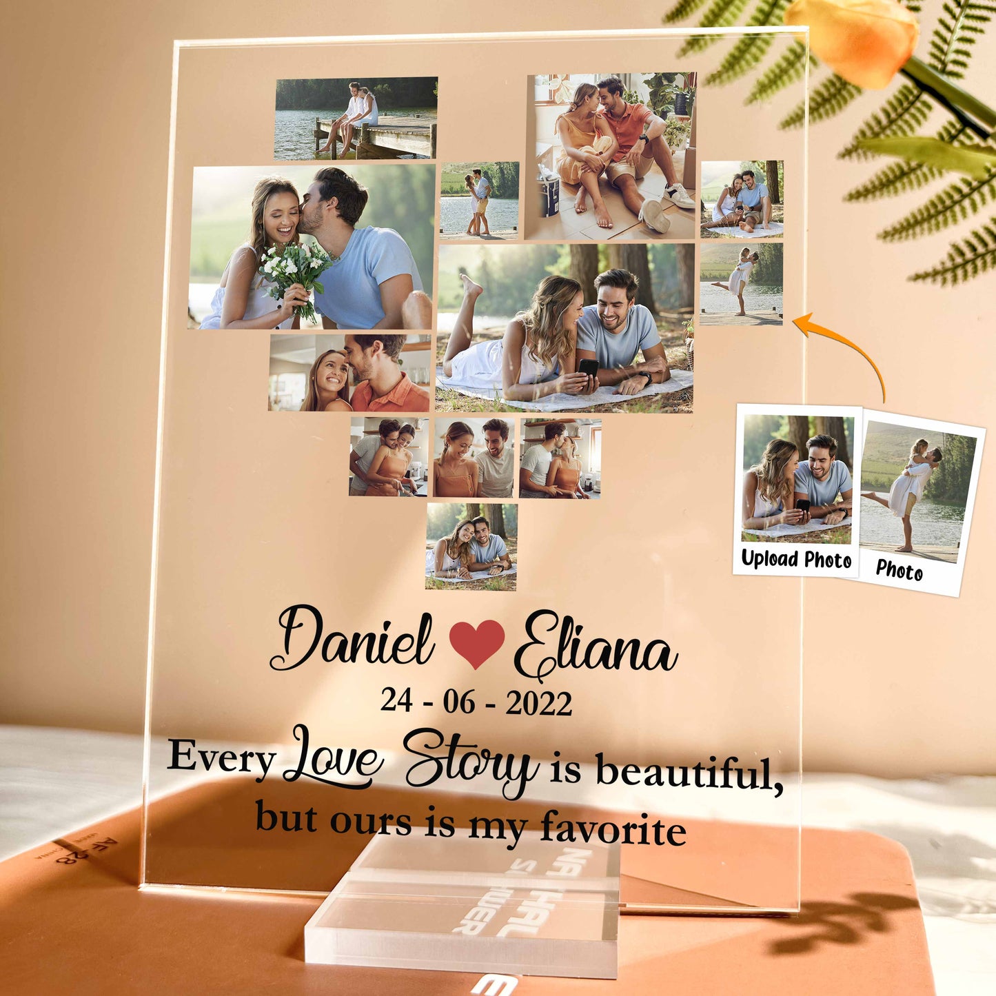 Photo Love Story Heart - Personalized Acrylic Photo Plaque