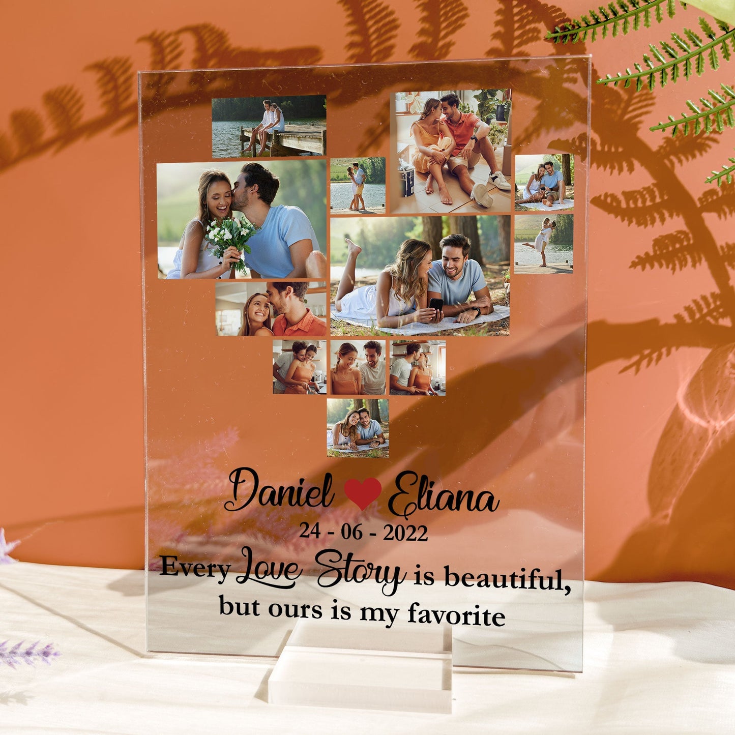 Photo Love Story Heart - Personalized Acrylic Photo Plaque