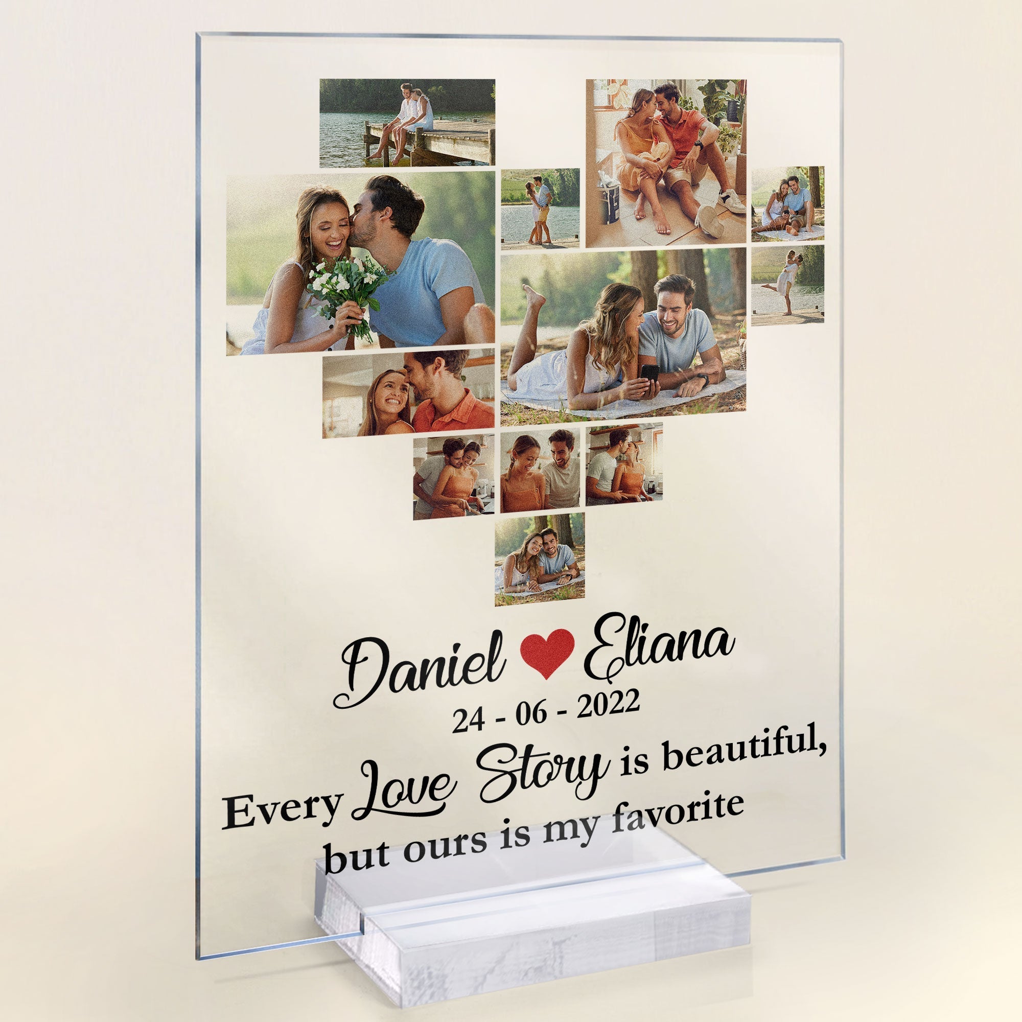 Photo Love Story Heart - Personalized Acrylic Photo Plaque