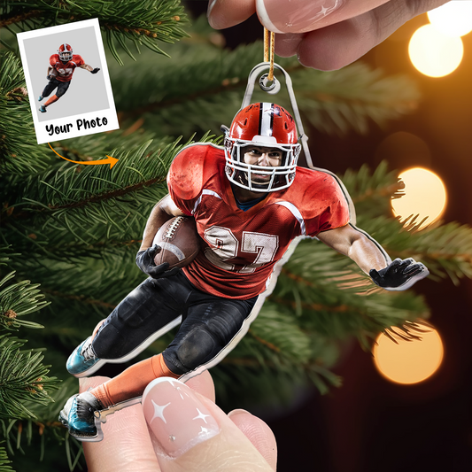 Photo Ornament For American Football Players - Personalized Shaped Acrylic Photo Ornament