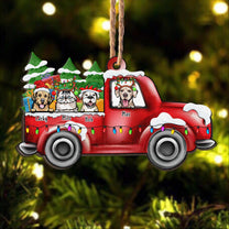 Pickup Truck With Fur Babies - Personalized Custom Shaped Wooden Ornament - Christmas, Loving Gift For Cat & Dog Lover, Pet Owner, Pet Mom, Pet Dad