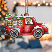 Pickup Truck With Fur Babies - Personalized Custom Shaped Wooden Ornament - Christmas, Loving Gift For Cat & Dog Lover, Pet Owner, Pet Mom, Pet Dad