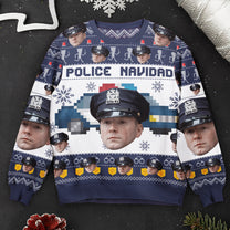 Police Navidad - Personalized Photo Ugly Sweater - Police Officer Gifts for Men