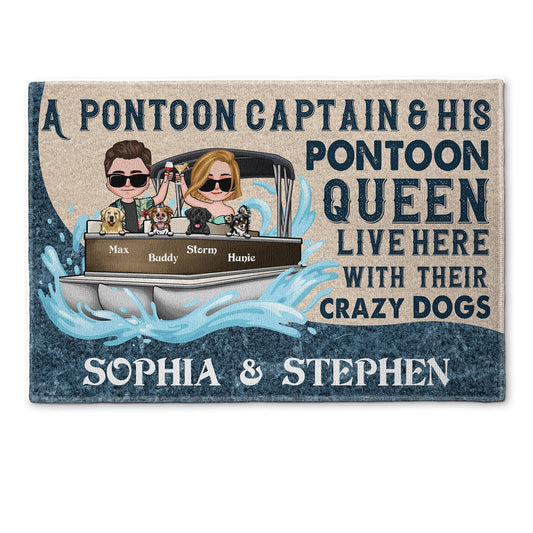 Pontoon Captain, Pontoon Queen And Their Dogs  - Personalized Doormat - Summer Decor Gift For Family, Pontoon Lover, Dog Owner