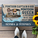 Pontoon Captain, Pontoon Queen And Their Dogs  - Personalized Doormat - Summer Decor Gift For Family, Pontoon Lover, Dog Owner