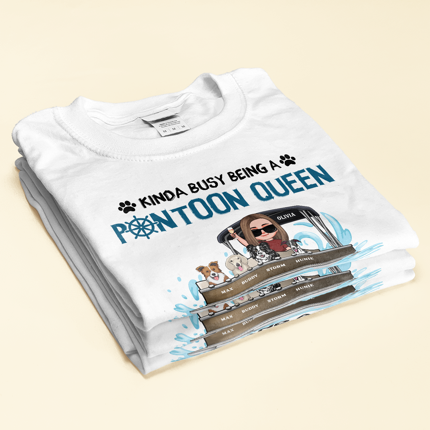 Pontoon Queen & Dog Mom - Personalized Shirt - Birthday, Summer Vacation Gift For Dog & Cat Lovers