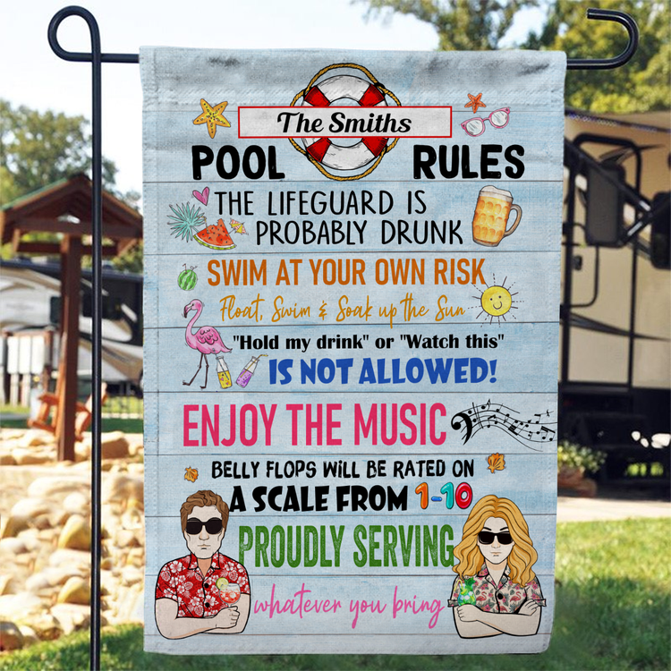 Pool Rules - Personalized Garden Flag - Summer Decoration - Gift For Swimming Lovers, Family, Parents, Friends