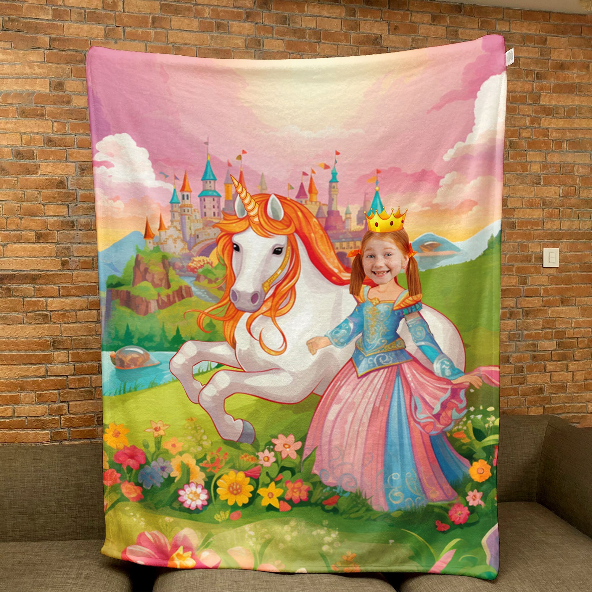 Princess Girl Fairy Tale Unicorn  - Personalized Kid Photo Blanket