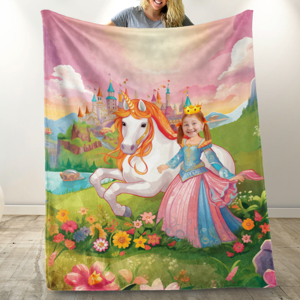 Princess Girl Fairy Tale Unicorn  - Personalized Kid Photo Blanket