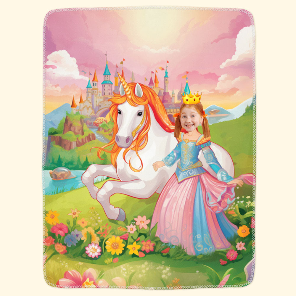 Princess Girl Fairy Tale Unicorn  - Personalized Kid Photo Blanket