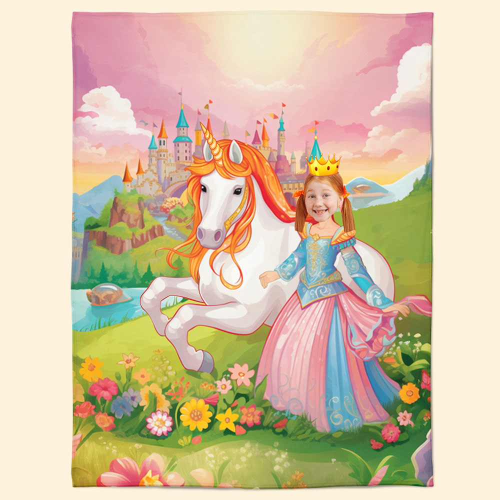 Princess Girl Fairy Tale Unicorn  - Personalized Kid Photo Blanket