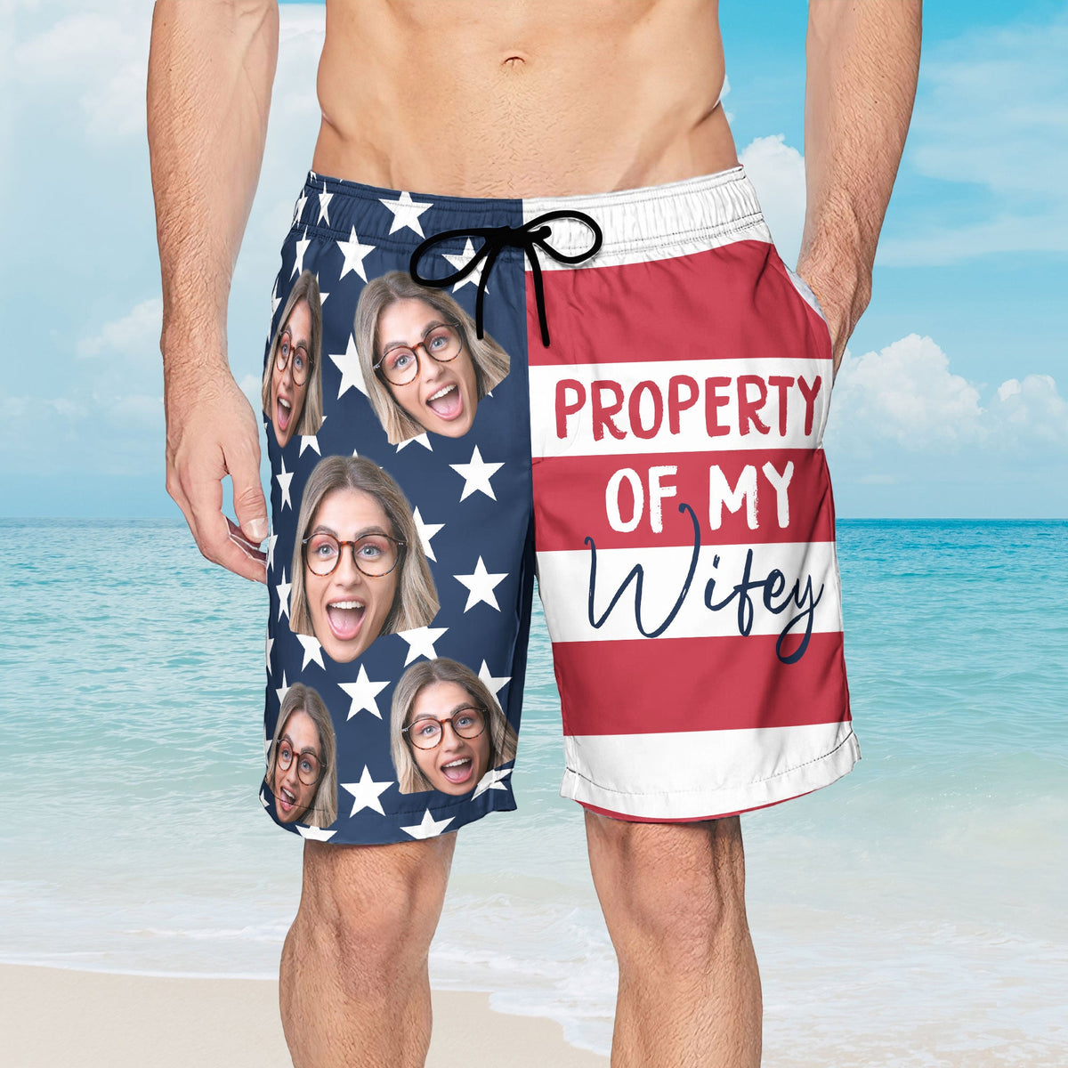 Property Of My Wifey - Personalized Photo Couple Beach Shorts