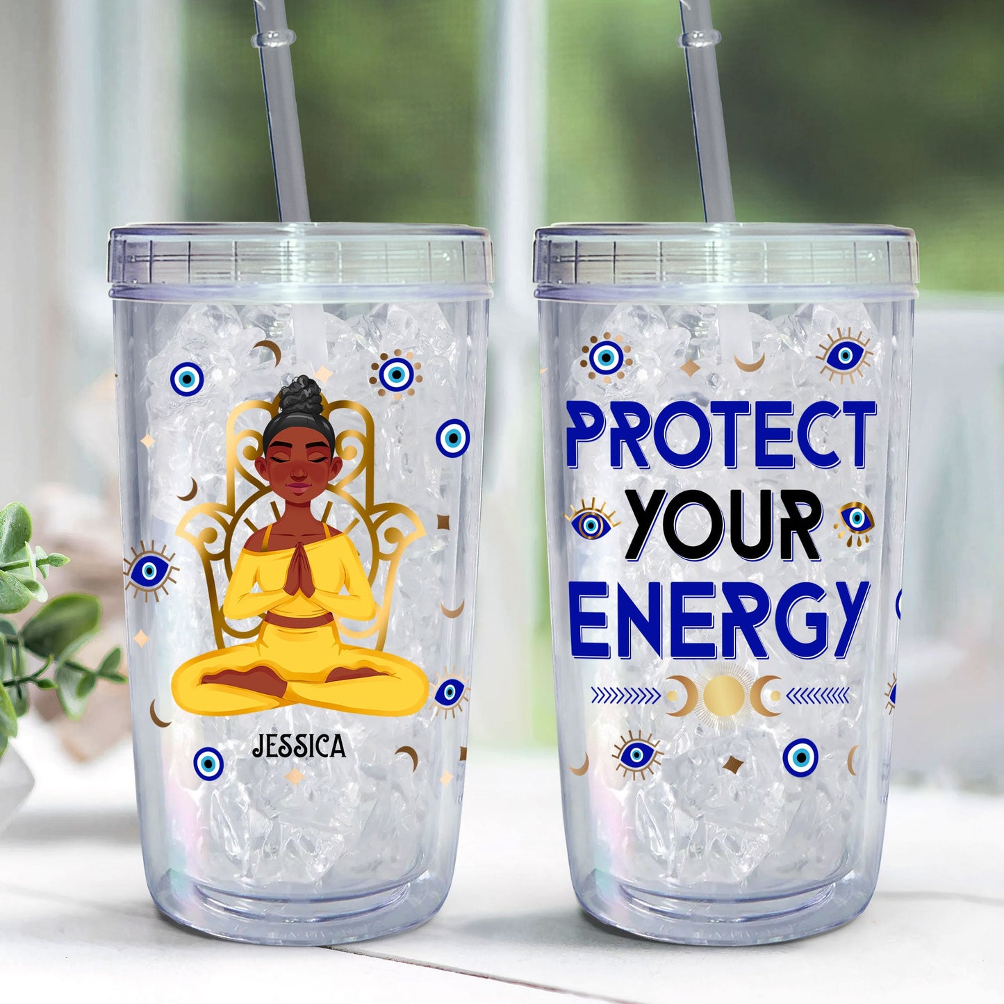 Protect Your Energy - Personalized Acrylic Tumbler With Straw