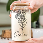Queens Are Born Custom Month Birthflower Birthday Gifts - Personalized Clear Glass Cup