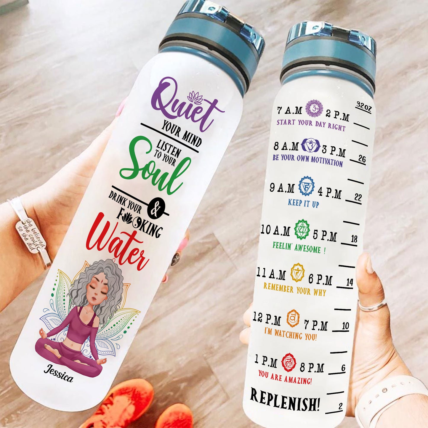 Quiet Your Mind Listen To Your Soul - Personalized Water Tracker Bottle