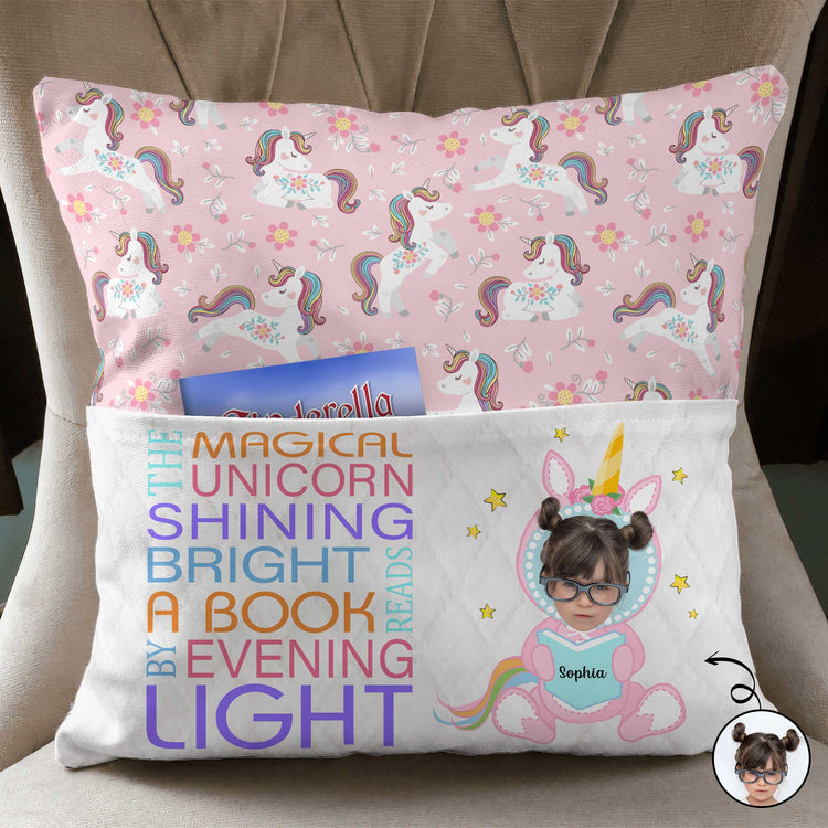 Rainbow Hair Unicorn - Personalized Photo Pocket Pillow (Insert Included)