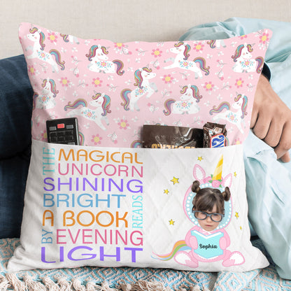 Rainbow Hair Unicorn - Personalized Photo Pocket Pillow (Insert Included)