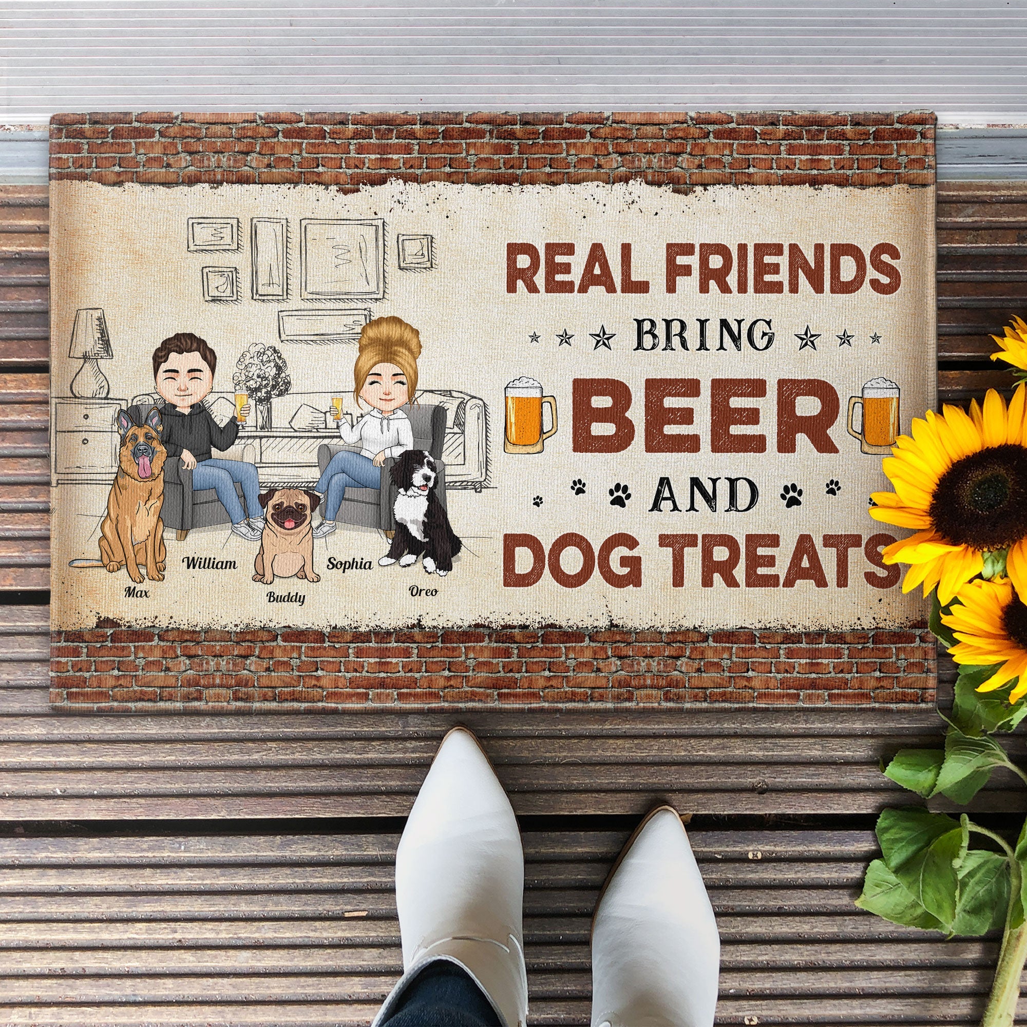 Real Friends Bring Beer And Dog/Cat Treats - Personalized Doormat - Gift For Family, Pet Owners, Pet Lovers, Home Decor