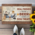 Real Friends Bring Beer And Dog/Cat Treats - Personalized Doormat - Gift For Family, Pet Owners, Pet Lovers, Home Decor