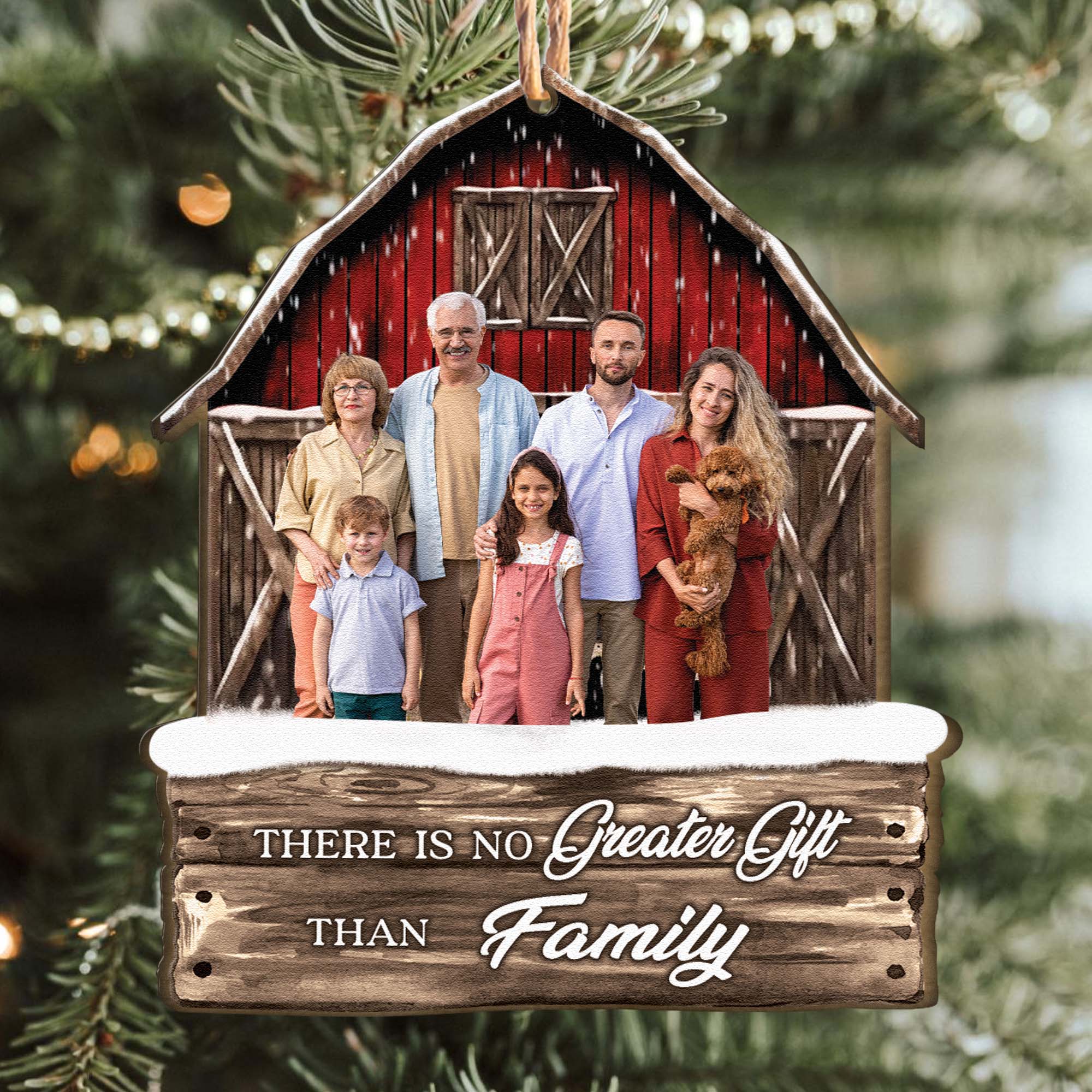 Red Barn Christmas Family Custom Photo - Personalized Family Photo Ornament - Vintage Ornament