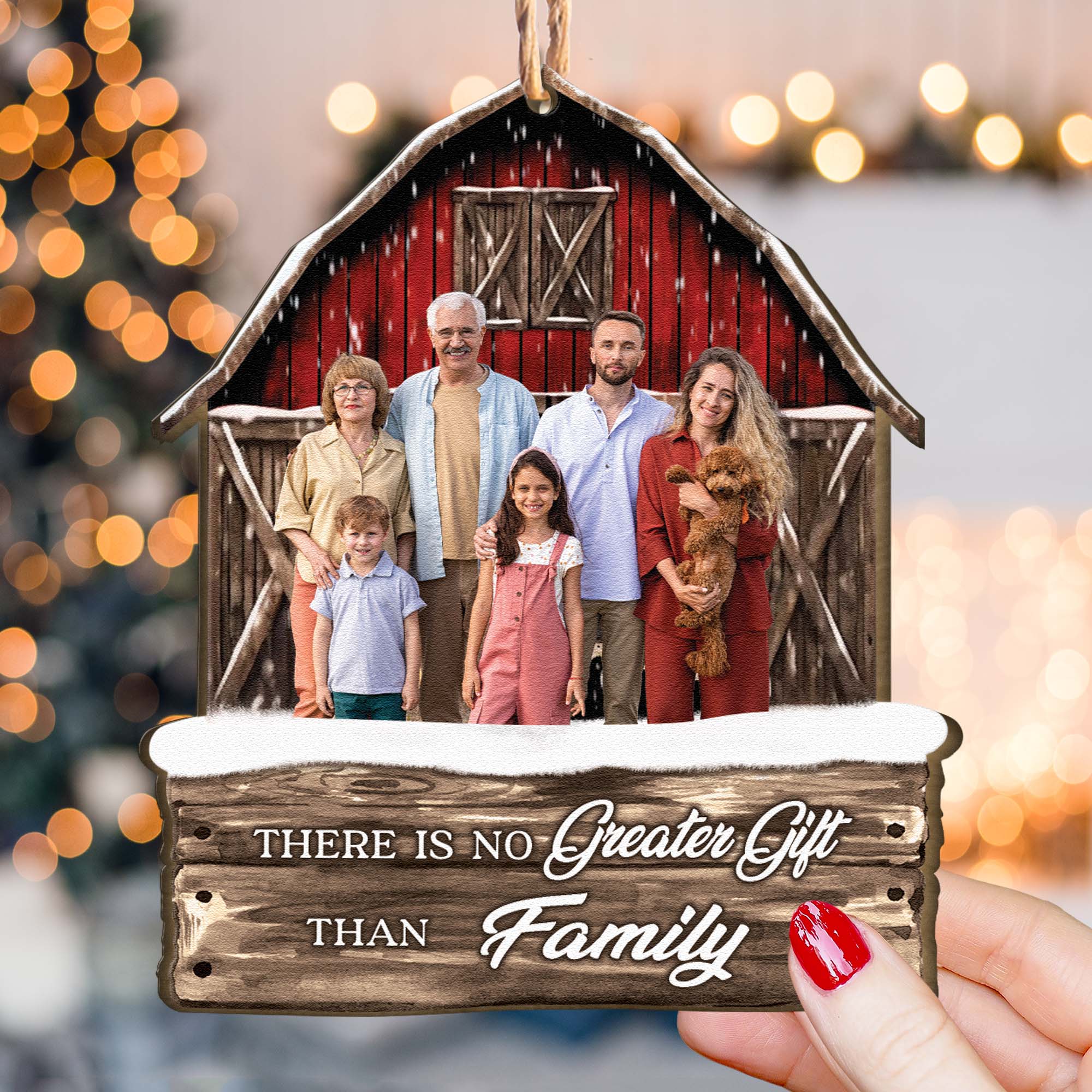 Red Barn Christmas Family Custom Photo - Personalized Family Photo Ornament - Vintage Ornament