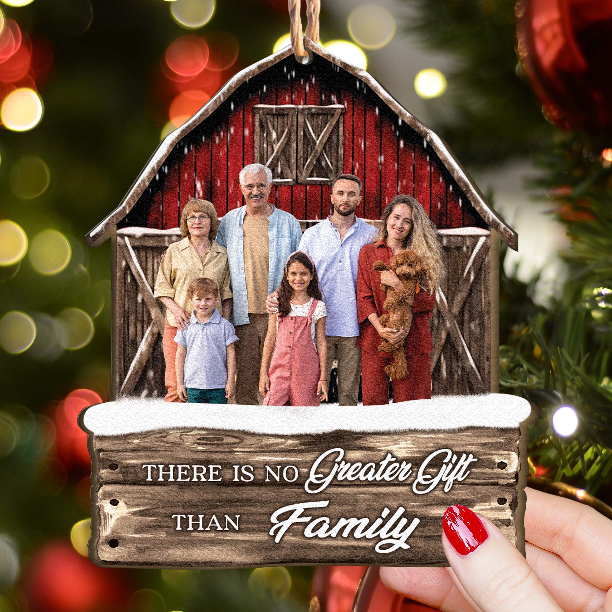 Red Barn Christmas Family Custom Photo - Personalized Family Photo Ornament - Vintage Ornament