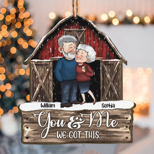 Red Barn Christmas Old Senior Couples Anniversary - Personalized Wooden Ornament