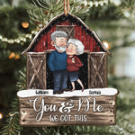 Red Barn Christmas Old Senior Couples Anniversary - Personalized Wooden Ornament - Vintage Ornament