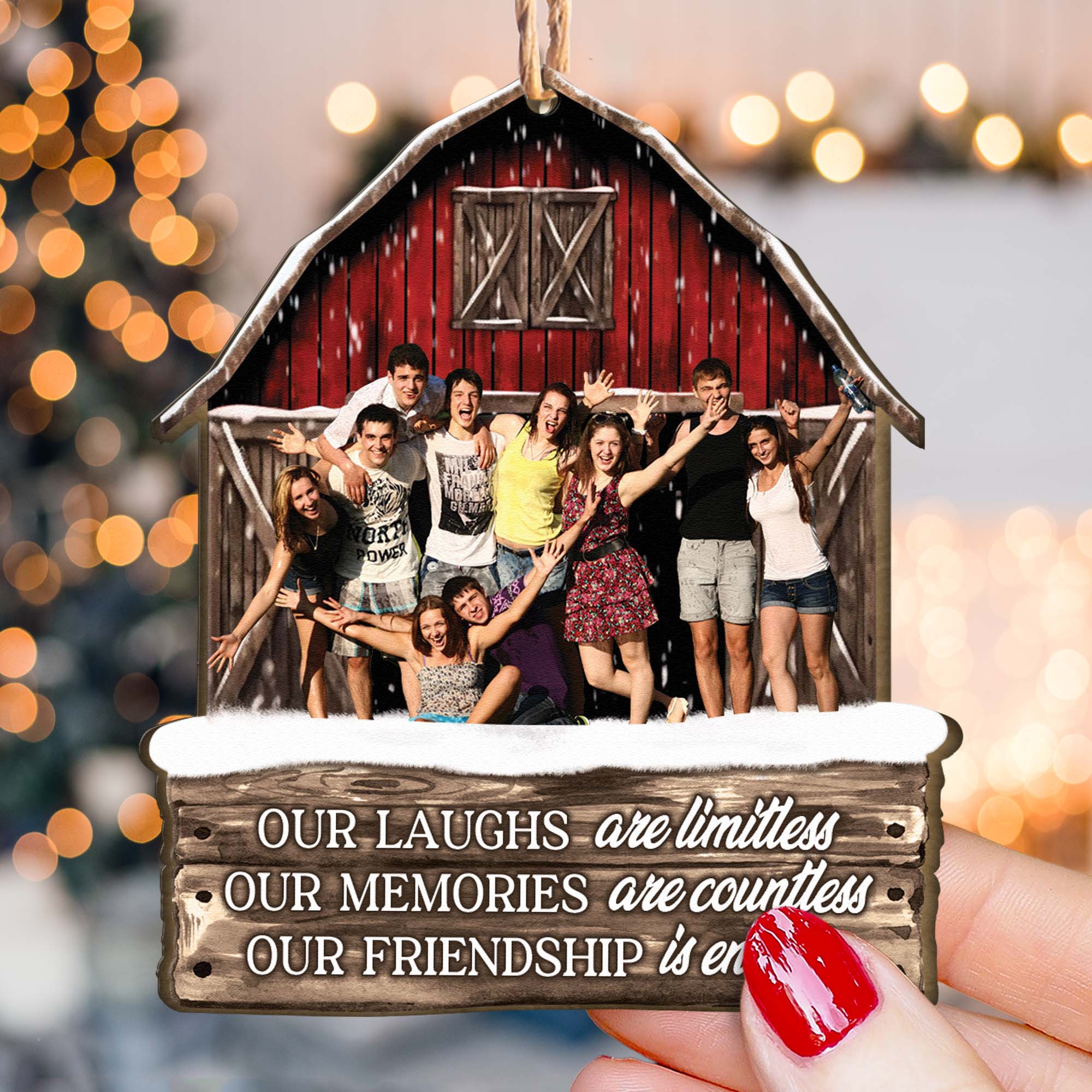 Red Barn Friendship Our Laughs Are Limitless - Personalized Wooden Photo Ornament