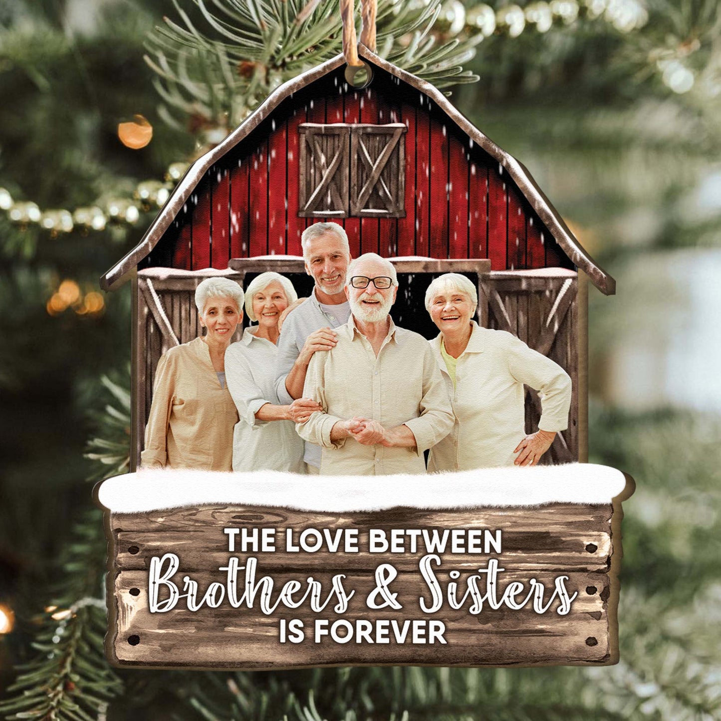 Red Barn The Love Between Brothers & Sisters Is Forever - Personalized Wooden Photo Ornament