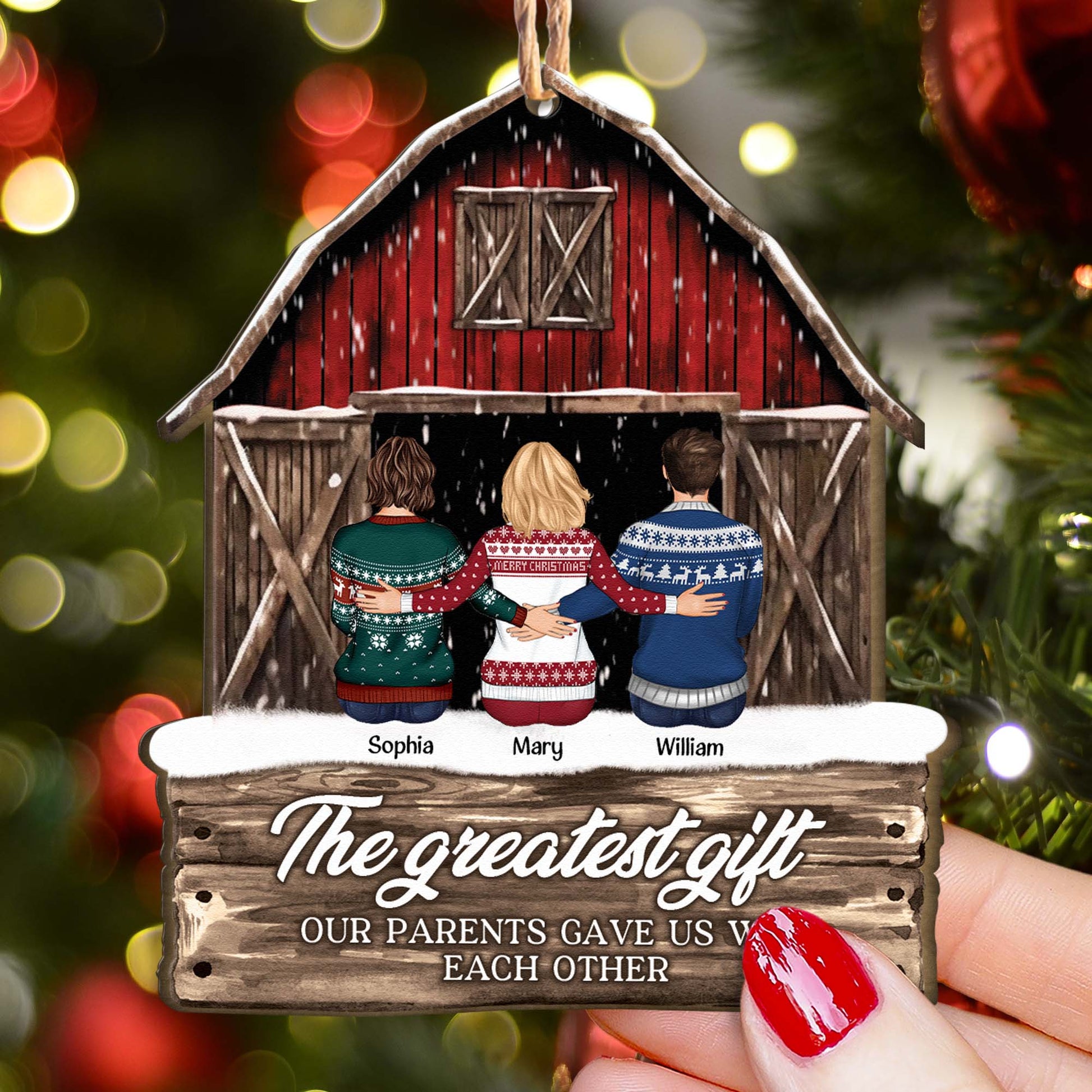 Red Barn There Is No Greater Gifts Than Family - Personalized Wooden Ornament