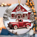 Red Barn, Red Truck Christmas - Personalized Ceramic Ornament