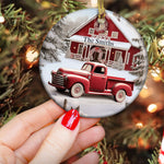 Red Barn, Red Truck Christmas - Personalized Ceramic Ornament
