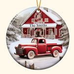 Red Barn, Red Truck Christmas - Personalized Ceramic Ornament