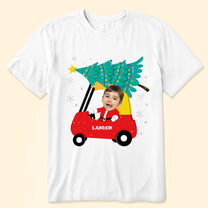 Red Car Christmas Kids Custom Face - Personalized Photo Shirt