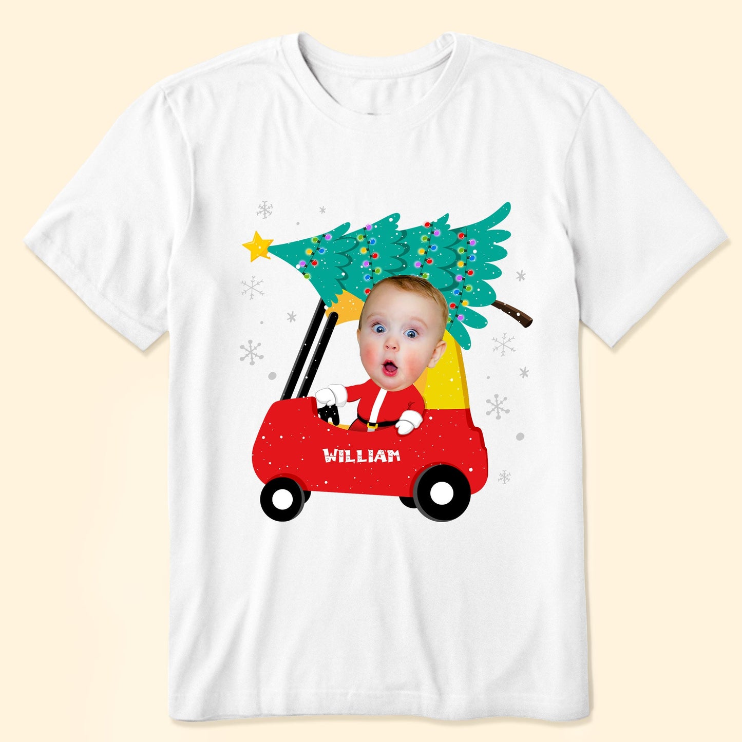 Red Car Christmas Toddler Baby Custom Face - Personalized Photo Baby Onesie