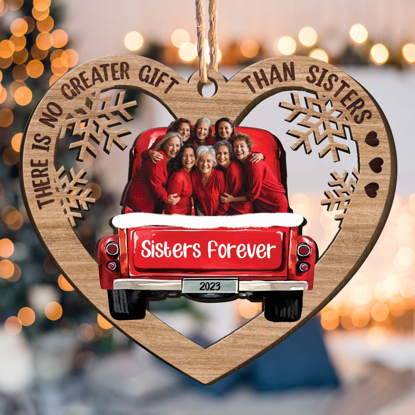 Red Truck Christmas Brothers & Sisters Sibling Forever - Personalized Wooden Photo Ornament