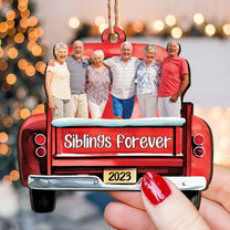 Red Truck Christmas Custom Photo Family Friends - Personalized Wooden Photo Ornament