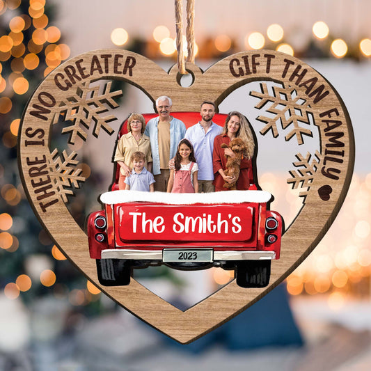 Red Truck Christmas Family Custom Photo - Personalized Wooden Photo Ornament