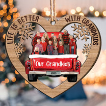 Red Truck Christmas Grandparents & Grandkids Custom Photo - Personalized Wooden Photo Ornament