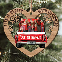 Red Truck Christmas Grandparents & Grandkids Custom Photo - Personalized Wooden Photo Ornament